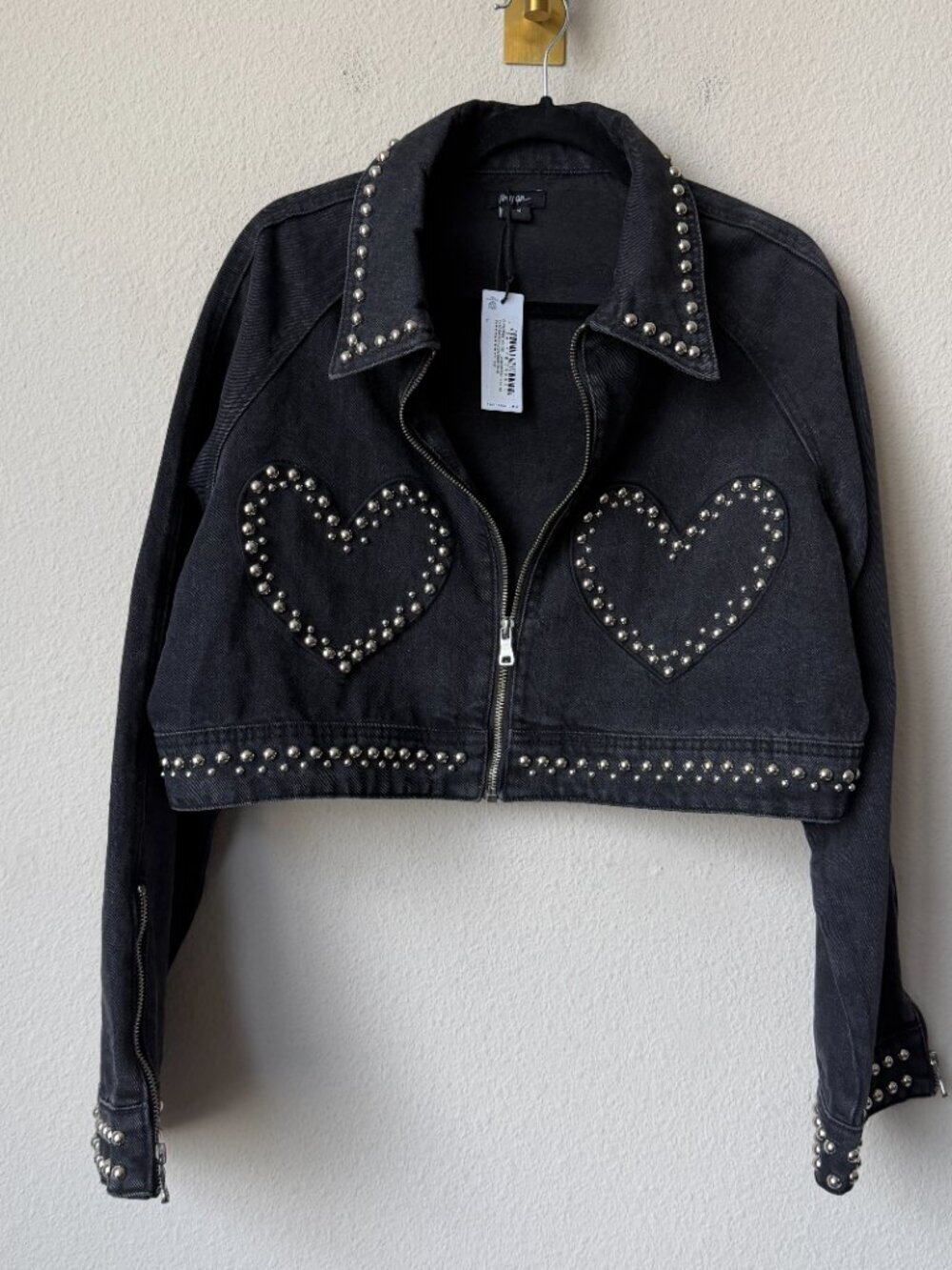 Nasty Gal Matching Set Studded Hearts Denim Jacket & Shorts NWT - Picture 3 of 9